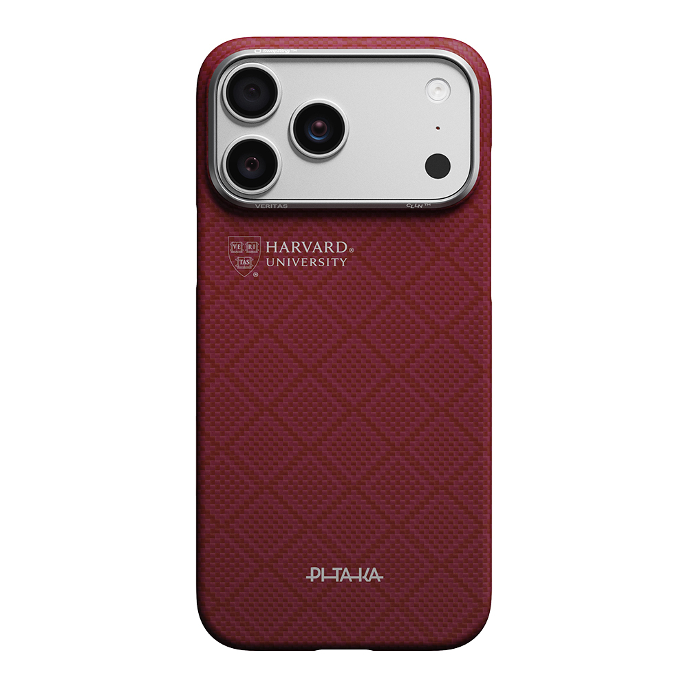 Apple iPhone 17 Pro Max Kılıf M-safe Şarj Özellikli Aramid Fiber Pitaka Harvard University Serisi Kapak - Kırmızı