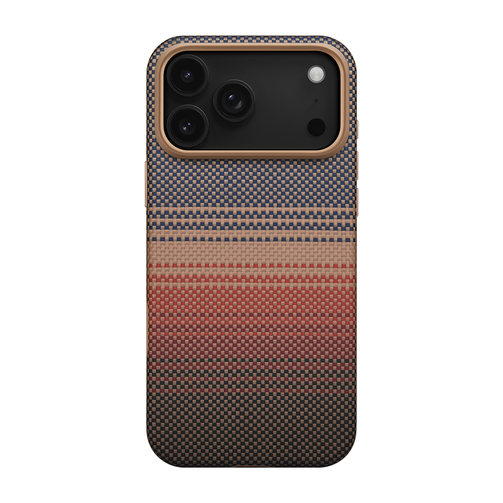 Apple iPhone 17 Pro Max Kılıf M-safe Şarj Özellikli Aramid Fiber Pitaka Military-Grade Sunset-Moonrise Serisi Sunset Kapak - Kahverengi