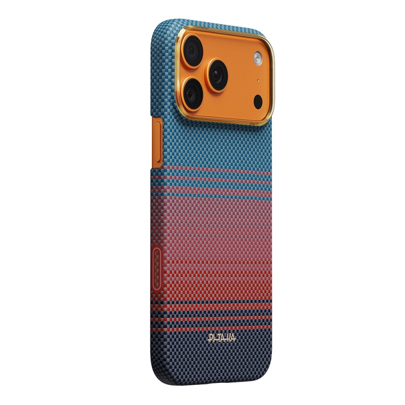 Apple iPhone 17 Pro Max Kılıf M-safe Şarj Özellikli Aramid Karbon Fiber Pitaka Sunset 2.0 California Dream Serisi Kapak - 3
