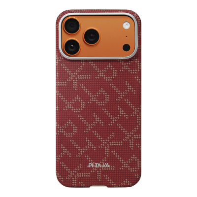 Apple iPhone 17 Pro Max Kılıf M-safe Şarj Özellikli Aramid Fiber Pitaka Tactile Woven Monogram Serisi Kapak - Pitaka