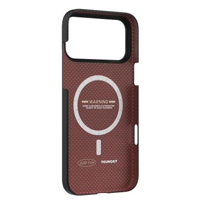 Apple iPhone 17 Pro Max Kılıf M-safe Şarj Özellikli Aramid Fiber Youngkit 1500D Extreme Wing Titanyum-Gold Serisi Kapak - 13
