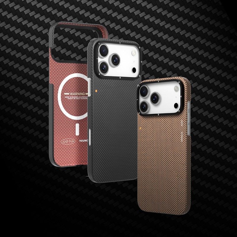 Apple iPhone 17 Pro Max Kılıf M-safe Şarj Özellikli Aramid Fiber Youngkit 1500D Extreme Wing Titanyum-Gold Serisi Kapak - 14