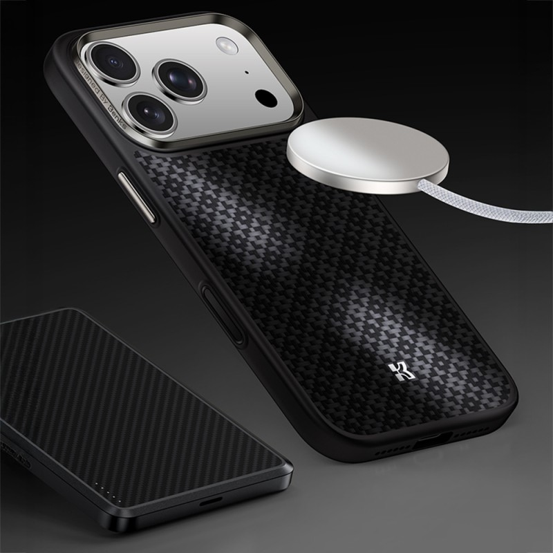 Apple iPhone 17 Pro Max Kılıf M-Safe Şarj Özellikli Benks ArmorPro ArmorGrid Serisi Kevlar Karbon Kapak - 24