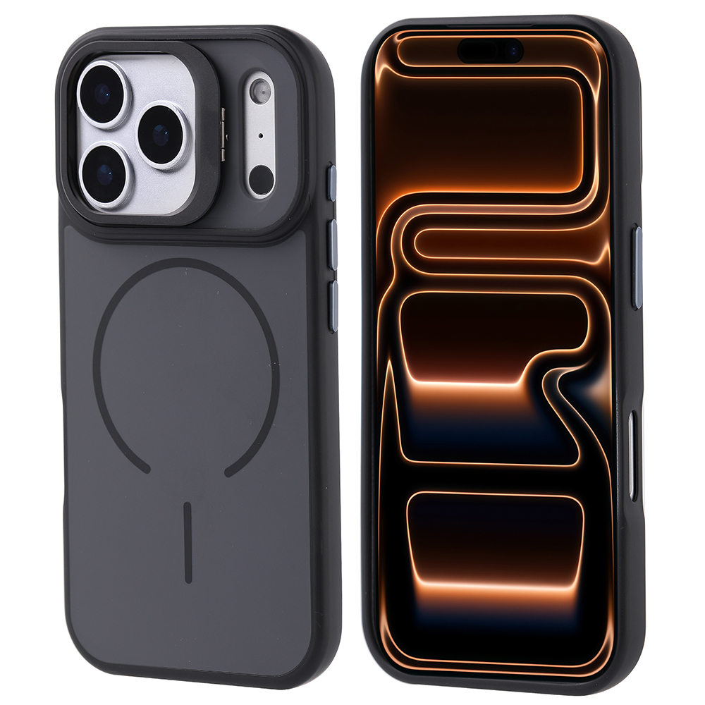 iPhone 17 Pro Max Kılıf M-safe Şarj Özellikli Kamera Standlı Zore Notron Kapak - Siyah