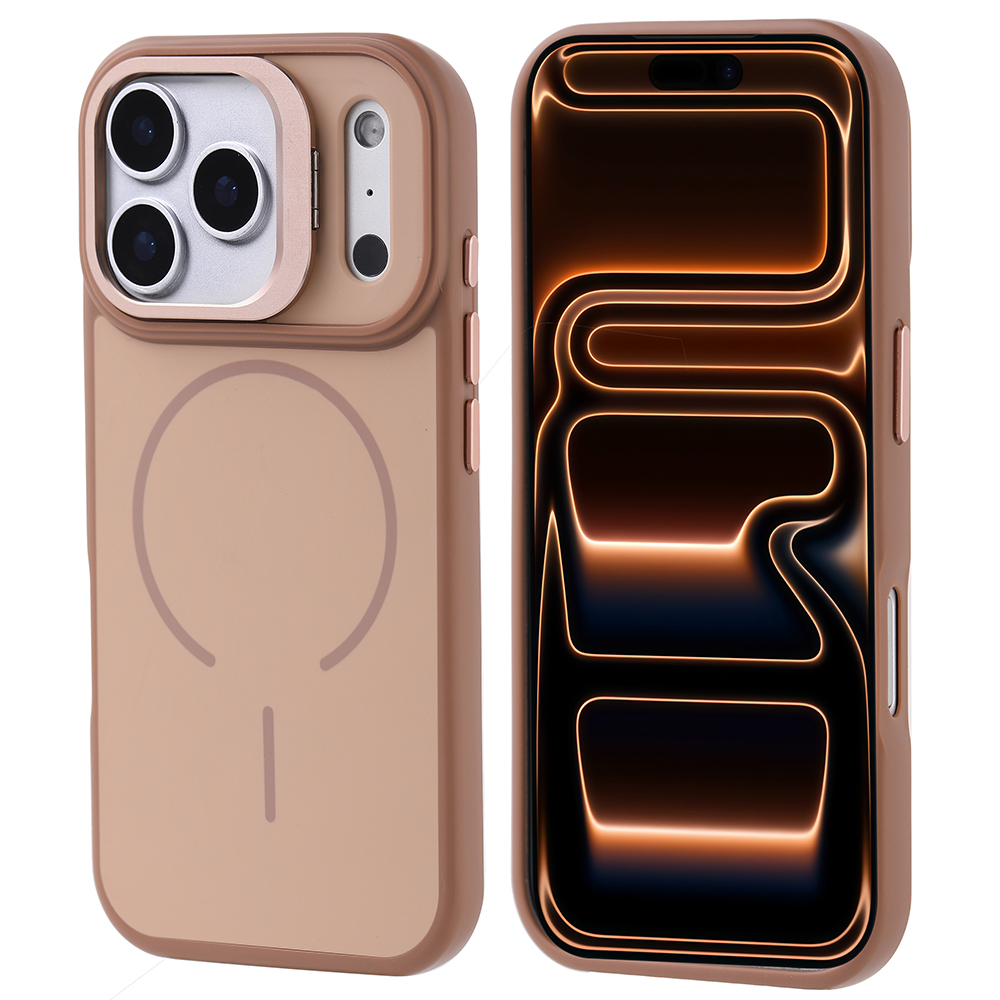 iPhone 17 Pro Max Kılıf M-safe Şarj Özellikli Kamera Standlı Zore Notron Kapak - Gold