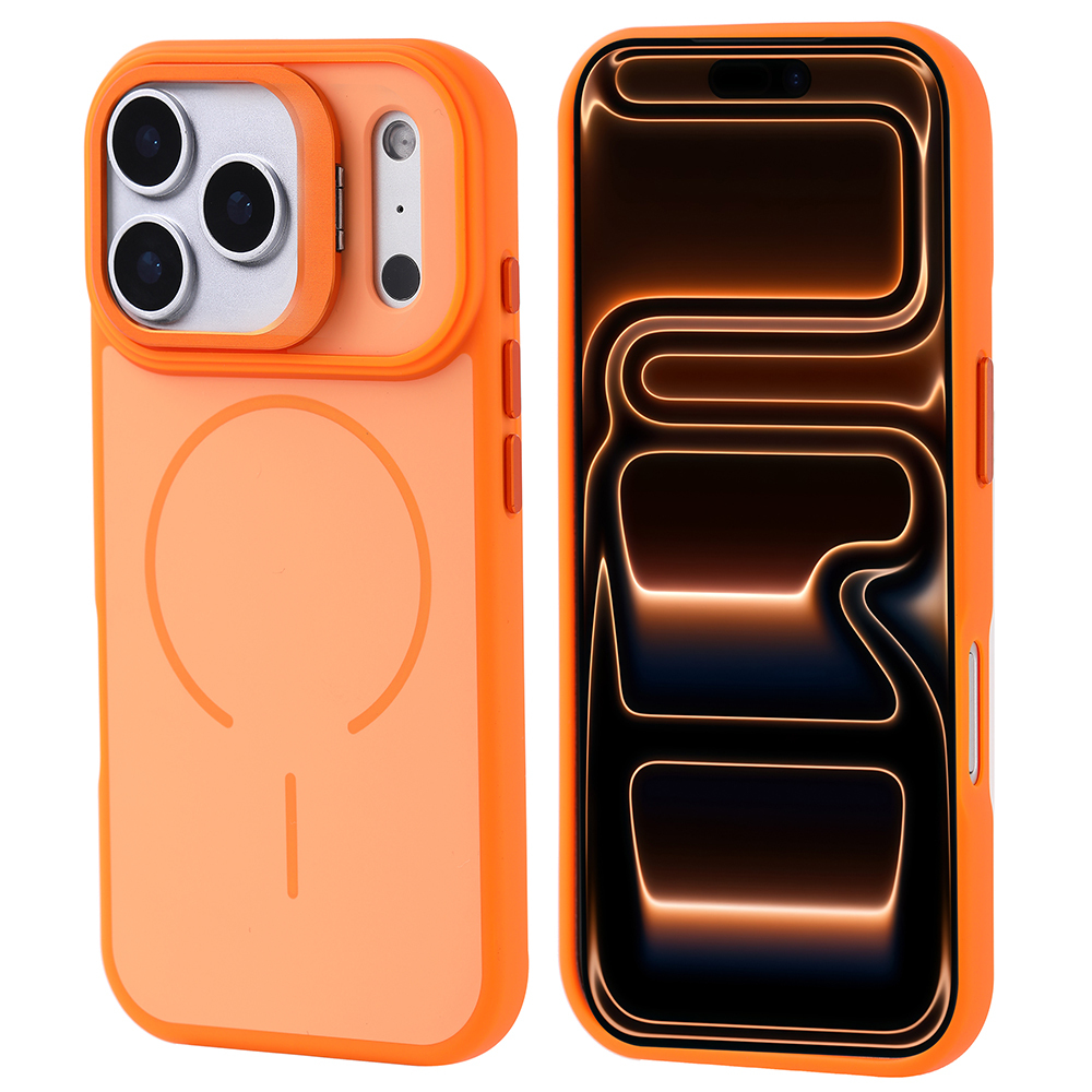 iPhone 17 Pro Max Kılıf M-safe Şarj Özellikli Kamera Standlı Zore Notron Kapak - Turuncu