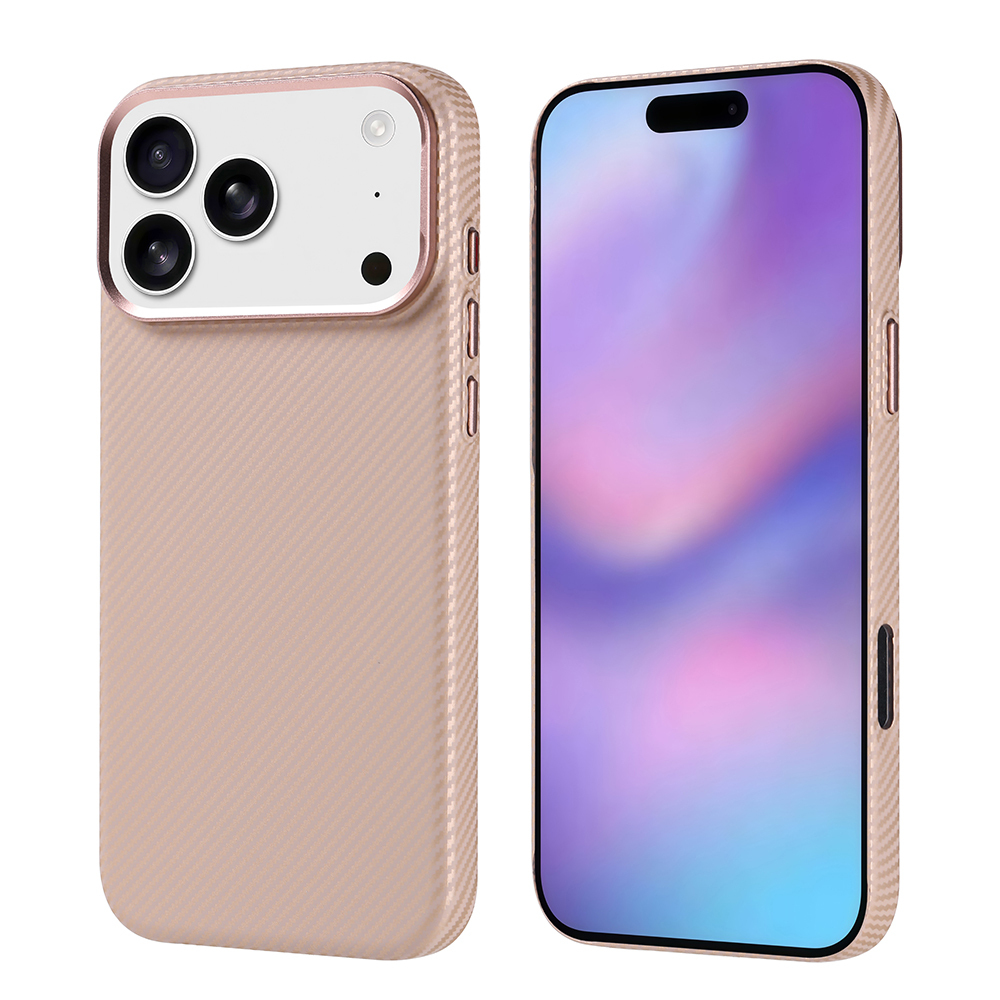 iPhone 17 Pro Max Kılıf M-safe Şarj Özellikli Karbon Fiber Görünümlü NXXA Nekst Kapak - Bej