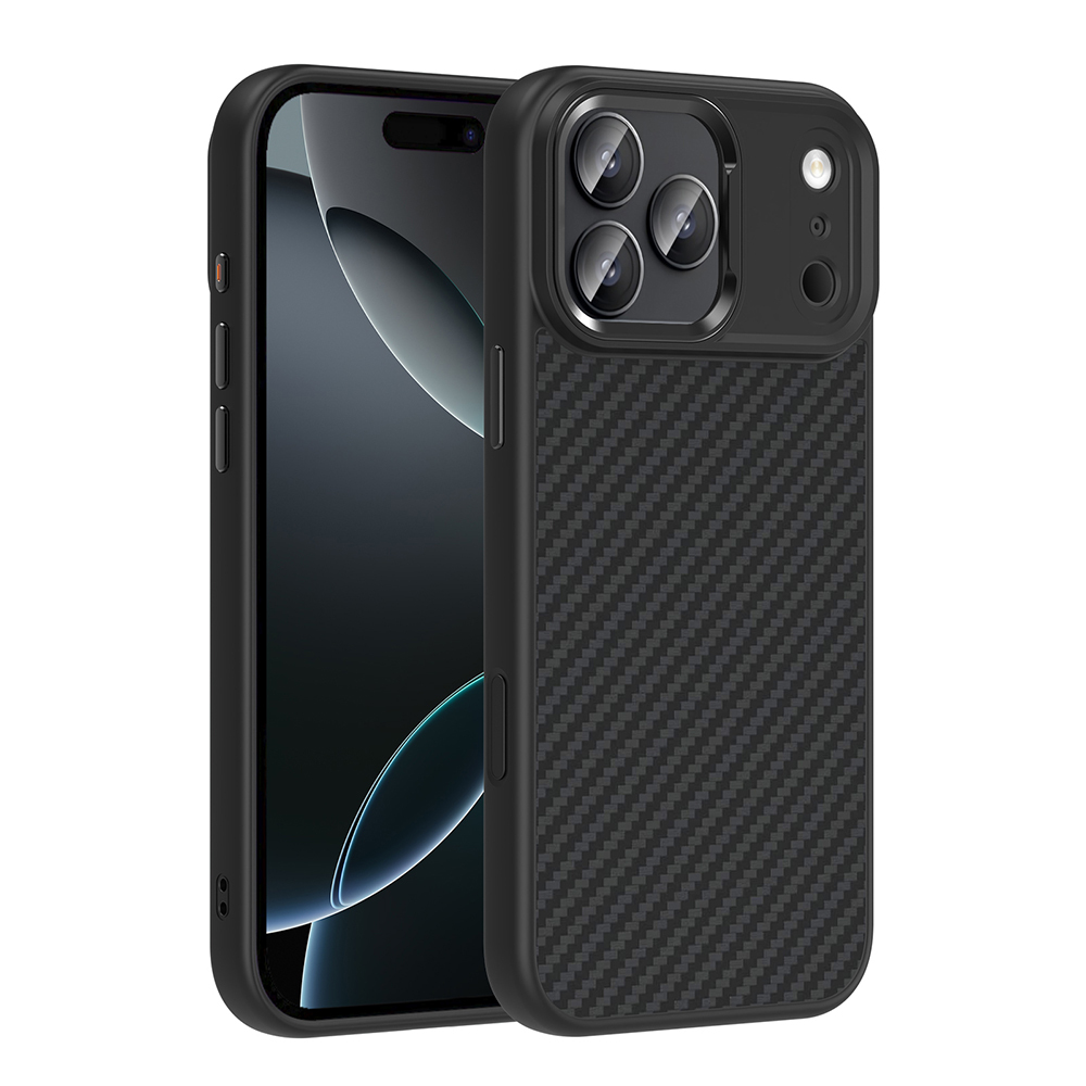 iPhone 17 Pro Max Kılıf M-Safe Şarj Özellikli Karbon Fiber Görünümlü Zore Truva Silikon Kapak - Siya