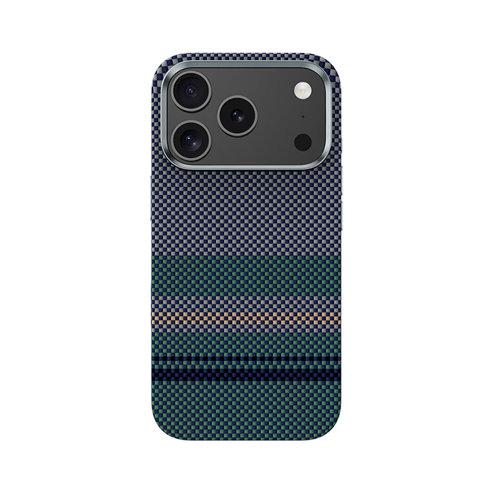 Apple iPhone 17 Pro Max Kılıf M-safe Şarj Özellikli Karbon Fiber Tasarımlı Benks Aurora ArmorPro Kevlar Kapak - Yeşil