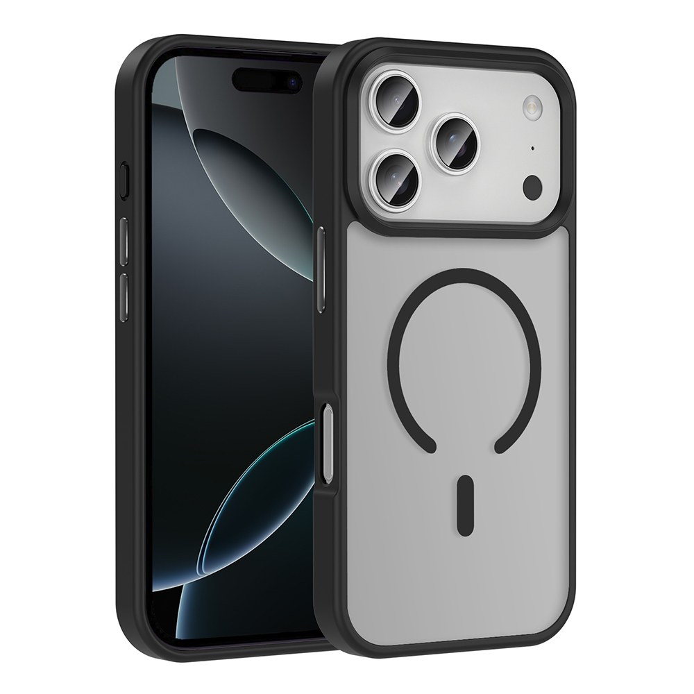 iPhone 17 Pro Max Kılıf M-safe Şarj Özellikli Mat Arka Yüzey NXXA Sio Kapak - Siyah