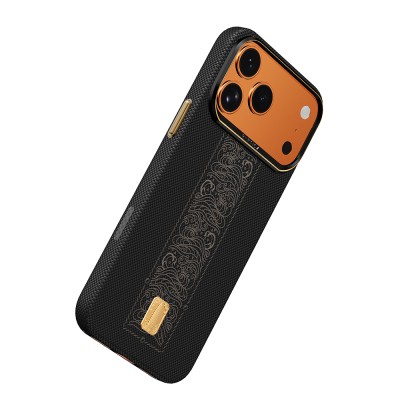 Apple iPhone 17 Pro Max Kılıf M-safe Şarj Özellikli Raptic Aramid Skin Rise Serisi 24 Ayar Altın Kaplamalı Karbon Kapak - 2