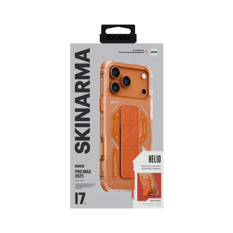 Apple iPhone 17 Pro Max Kılıf M-safe Şarj Özellikli Teknoloji Desenli Skinarma Helio Mag Charge Standlı Kapak - 7