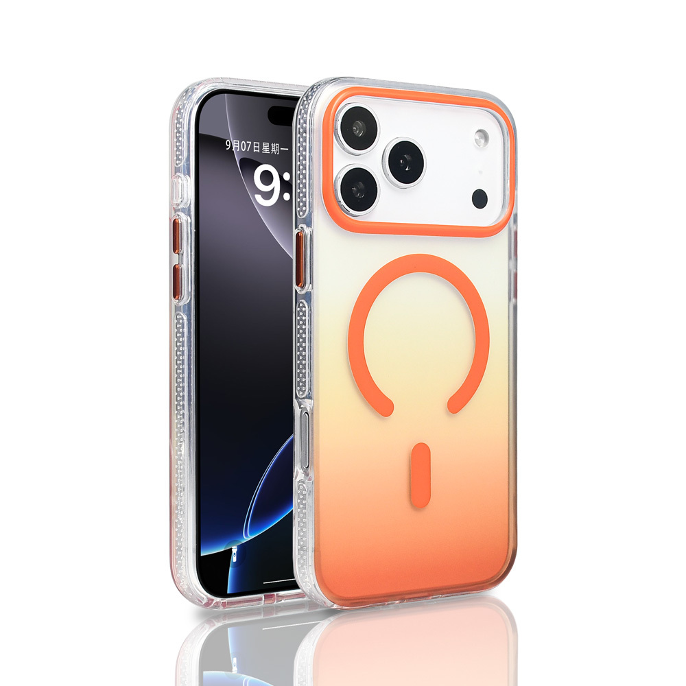 iPhone 17 Pro Max Kılıf M-safe Şarj Özellikli Transparan Renk Geçişli NXXA Toros Kapak - Turuncu