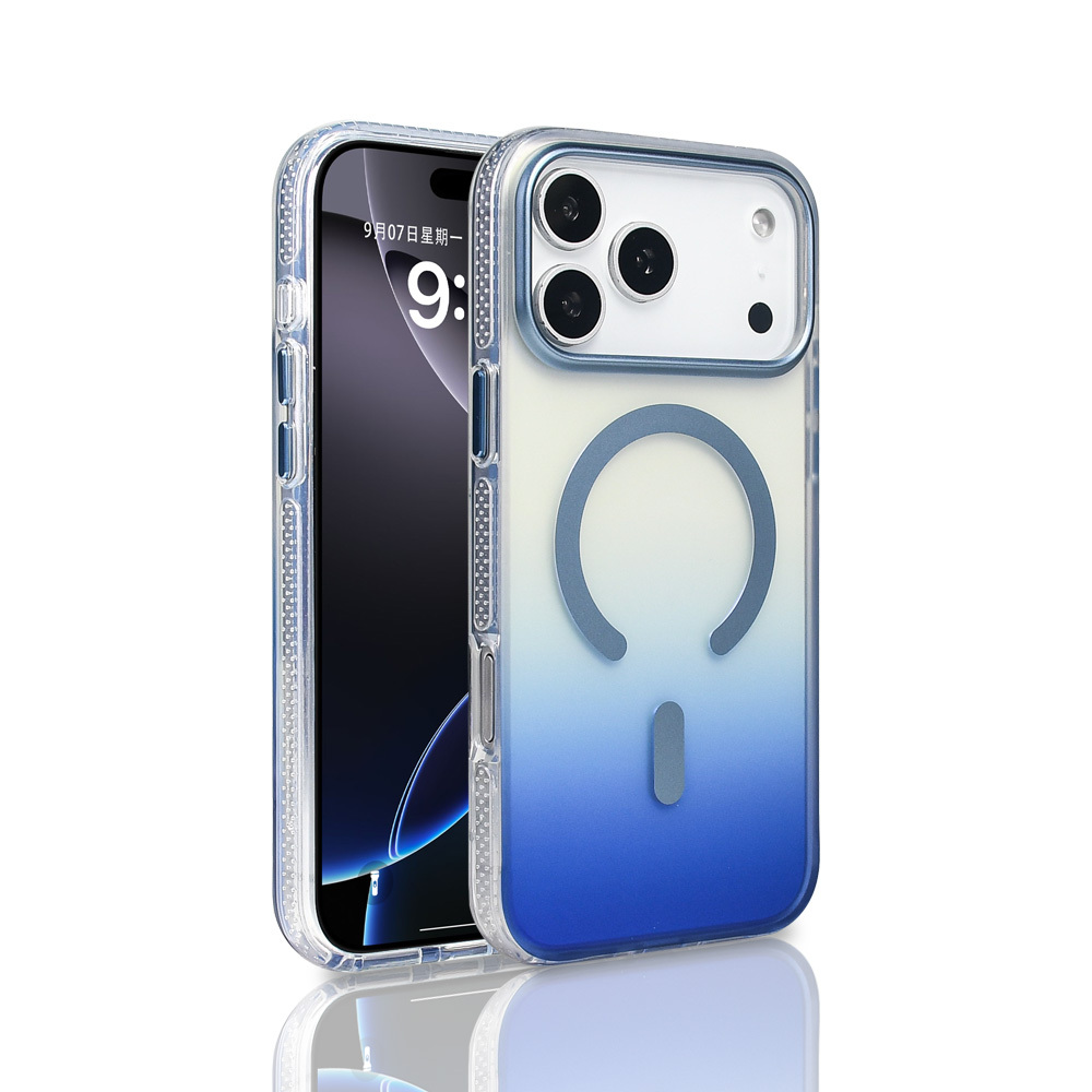 Apple iPhone 17 Pro Max Kılıf M-safe Şarj Özellikli Transparan Renk Geçişli Zore Toros Kapak - Mavi