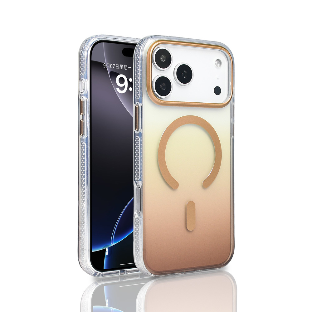 Apple iPhone 17 Pro Max Kılıf M-safe Şarj Özellikli Transparan Renk Geçişli Zore Toros Kapak - Gold