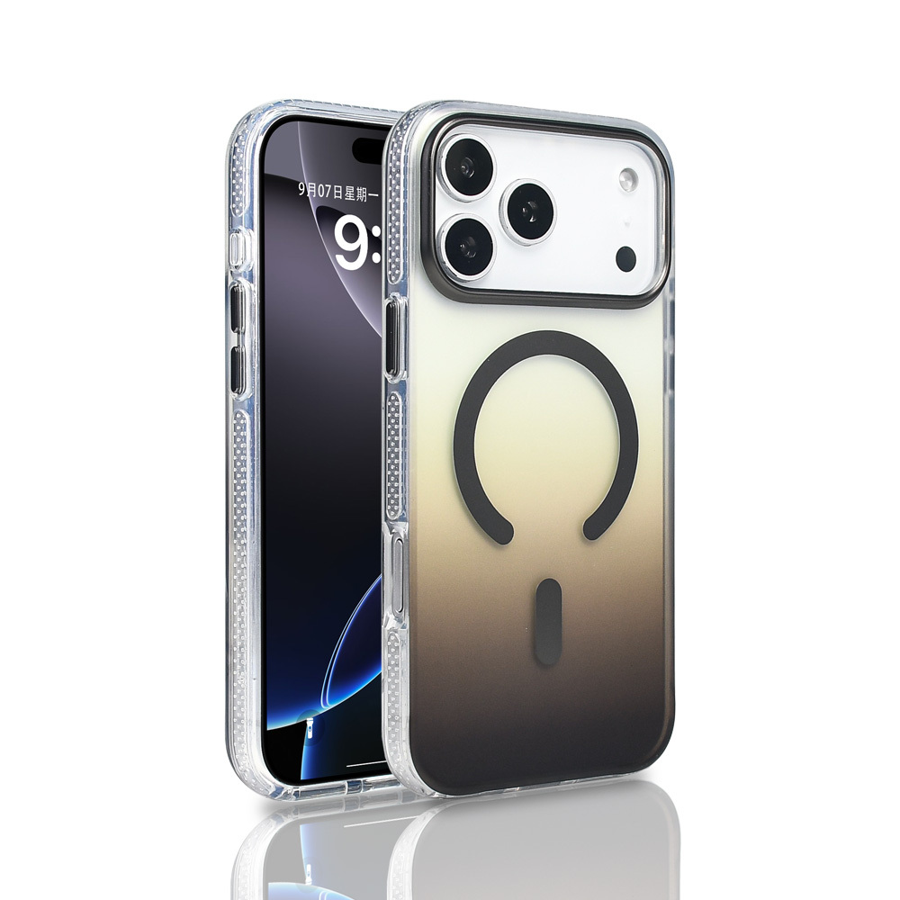 Apple iPhone 17 Pro Max Kılıf M-safe Şarj Özellikli Transparan Renk Geçişli Zore Toros Kapak - Gri