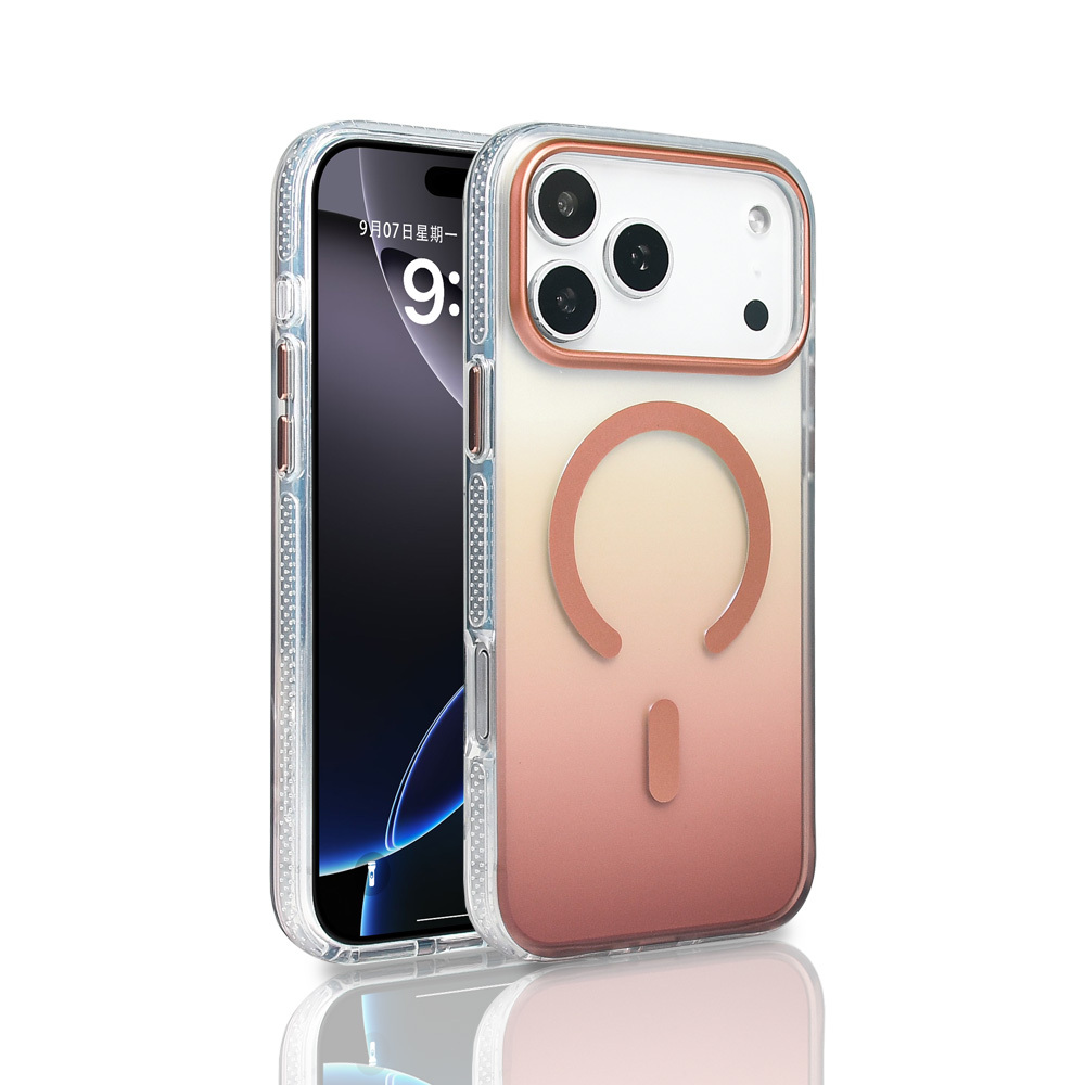 Apple iPhone 17 Pro Max Kılıf M-safe Şarj Özellikli Transparan Renk Geçişli Zore Toros Kapak - Rose Gold