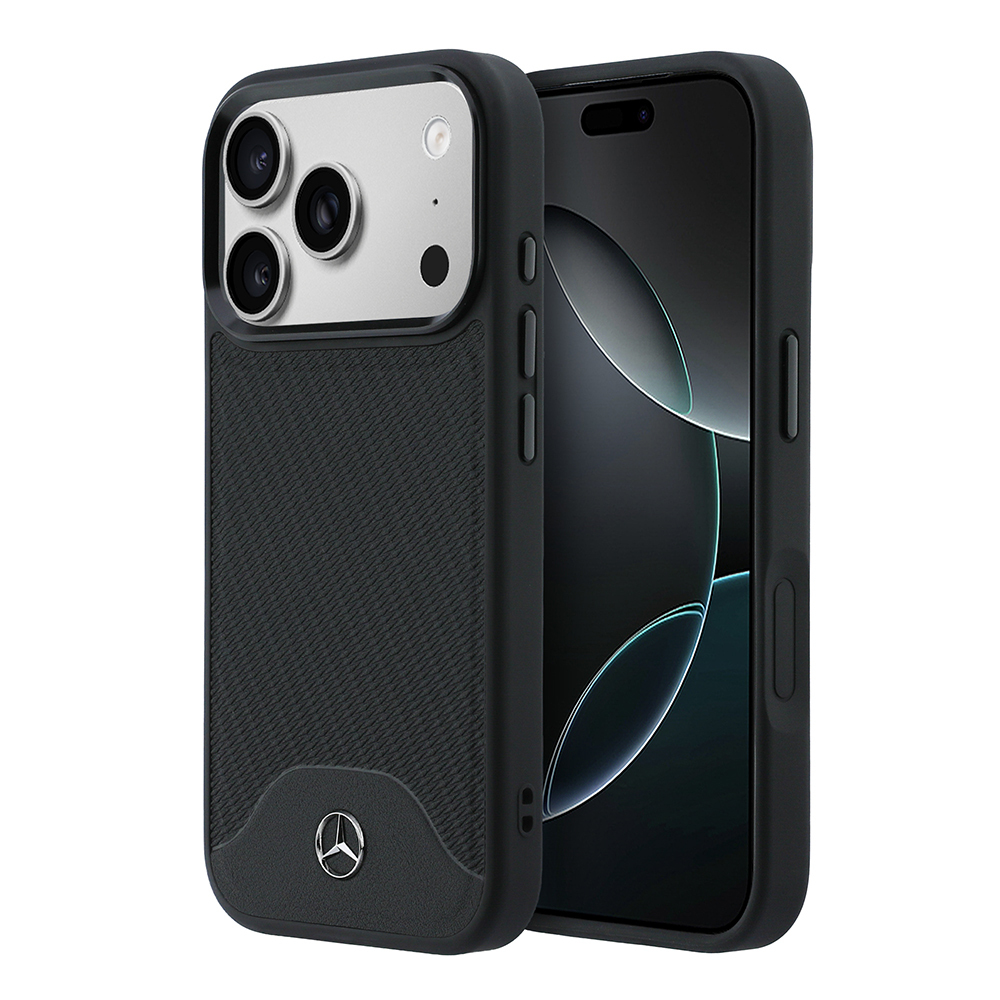 Apple iPhone 17 Pro Max Kılıf Mercedes Benz Orjinal Lisanslı M-safe Şarj Özellikli 3D Metal Logolu Wood Deri Dokumalı Kapak - Siyah