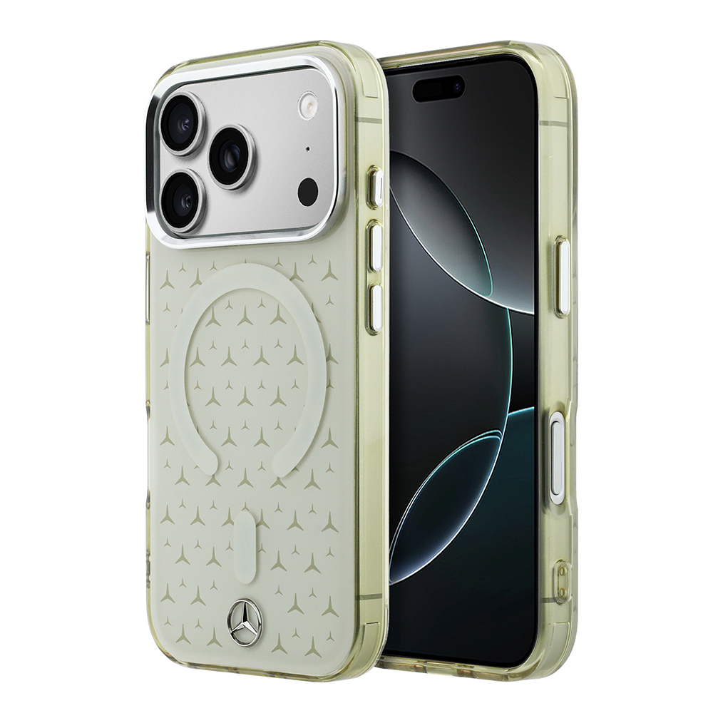 Apple iPhone 17 Pro Max Kılıf Mercedes Benz Orjinal Lisanslı M-Safe Şarj Özellikli Çift Katmanlı Yıldız Desenli Dizayn Kapak - Bej