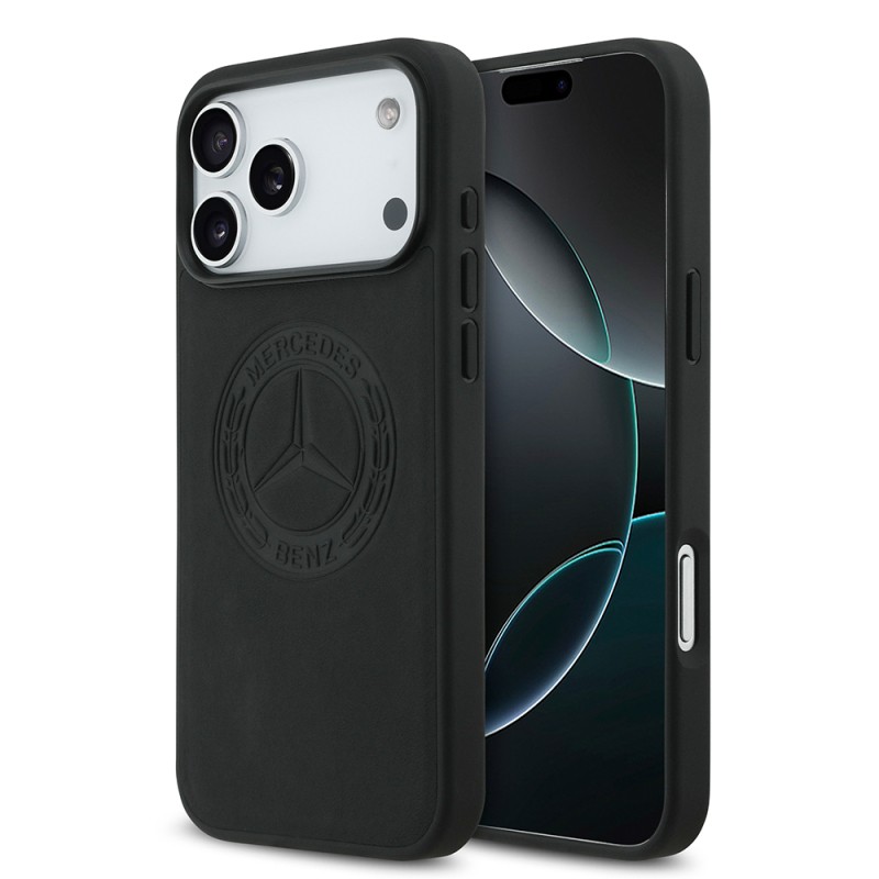 Apple iPhone 17 Pro Max Kılıf Mercedes Benz Orjinal Lisanslı M-safe Şarj Özellikli Hakiki Deri Nostaljik Yıldız Dizayn Kapak - 1