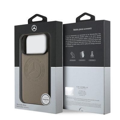 Apple iPhone 17 Pro Max Kılıf Mercedes Benz Orjinal Lisanslı M-safe Şarj Özellikli Hakiki Deri Nostaljik Yıldız Dizayn Kapak - 17
