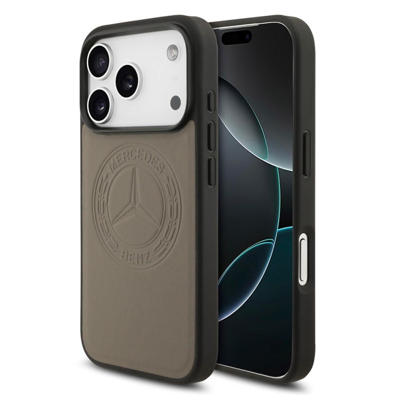Apple iPhone 17 Pro Max Kılıf Mercedes Benz Orjinal Lisanslı M-safe Şarj Özellikli Hakiki Deri Nostaljik Yıldız Dizayn Kapak - 3