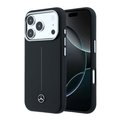 Apple iPhone 17 Pro Max Kılıf Mercedes Benz Orjinal Lisanslı M-safe Şarj Özellikli Metal Yıldız Logolu Çizgili Deri Kapak - Mercedes Benz