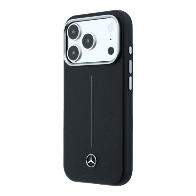 Apple iPhone 17 Pro Max Kılıf Mercedes Benz Orjinal Lisanslı M-safe Şarj Özellikli Metal Yıldız Logolu Çizgili Deri Kapak - 2
