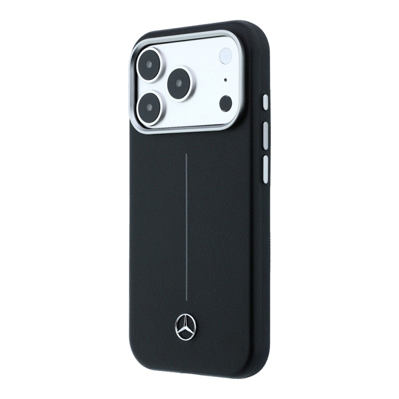 Apple iPhone 17 Pro Max Kılıf Mercedes Benz Orjinal Lisanslı M-safe Şarj Özellikli Metal Yıldız Logolu Çizgili Deri Kapak - 2