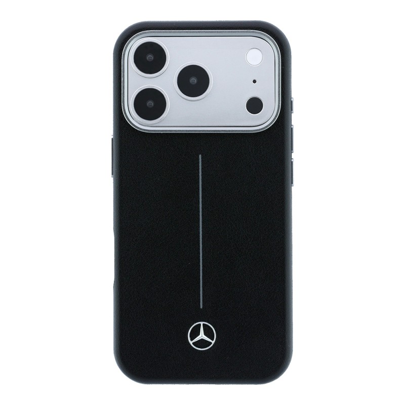 Apple iPhone 17 Pro Max Kılıf Mercedes Benz Orjinal Lisanslı M-safe Şarj Özellikli Metal Yıldız Logolu Çizgili Deri Kapak - 3