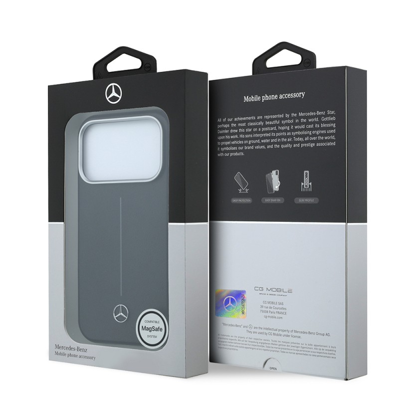 Apple iPhone 17 Pro Max Kılıf Mercedes Benz Orjinal Lisanslı M-safe Şarj Özellikli Metal Yıldız Logolu Çizgili Deri Kapak - 8