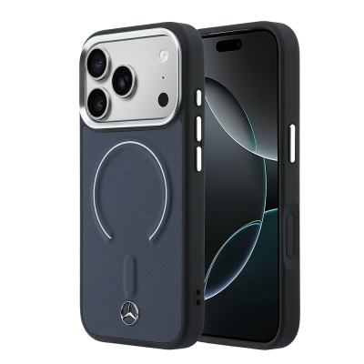 Apple iPhone 17 Pro Max Kılıf Mercedes Benz Orjinal Lisanslı M-safe Şarj Özellikli Metal Yıldız Logolu Kabartmalı Deri Kapak - Mercedes Benz