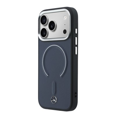 Apple iPhone 17 Pro Max Kılıf Mercedes Benz Orjinal Lisanslı M-safe Şarj Özellikli Metal Yıldız Logolu Kabartmalı Deri Kapak - 2
