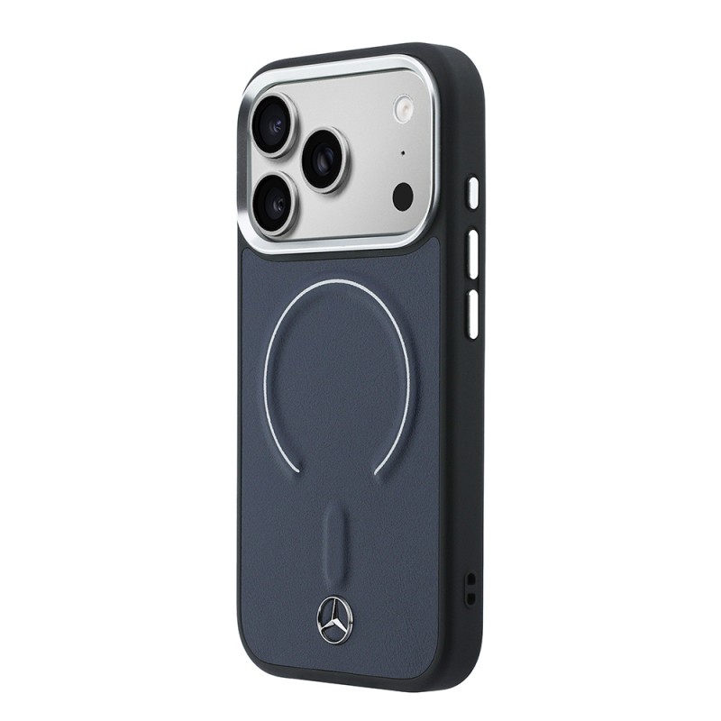 Apple iPhone 17 Pro Max Kılıf Mercedes Benz Orjinal Lisanslı M-safe Şarj Özellikli Metal Yıldız Logolu Kabartmalı Deri Kapak - 2