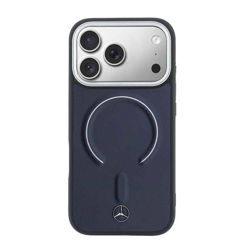 Apple iPhone 17 Pro Max Kılıf Mercedes Benz Orjinal Lisanslı M-safe Şarj Özellikli Metal Yıldız Logolu Kabartmalı Deri Kapak - 3