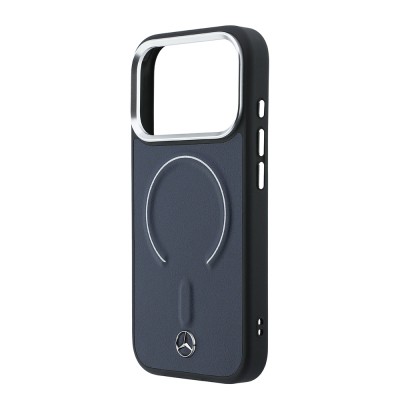 Apple iPhone 17 Pro Max Kılıf Mercedes Benz Orjinal Lisanslı M-safe Şarj Özellikli Metal Yıldız Logolu Kabartmalı Deri Kapak - 6
