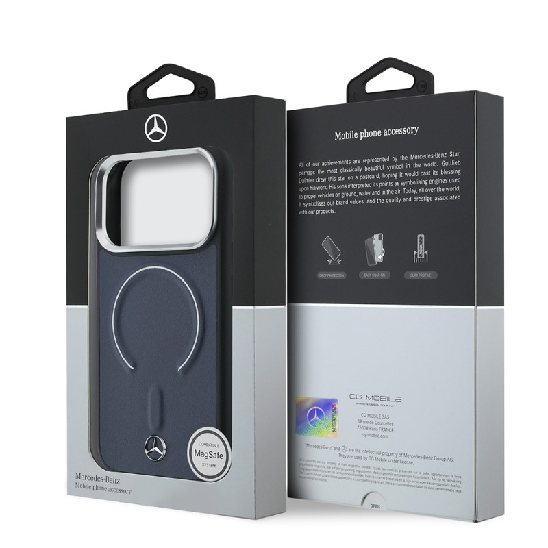 Apple iPhone 17 Pro Max Kılıf Mercedes Benz Orjinal Lisanslı M-safe Şarj Özellikli Metal Yıldız Logolu Kabartmalı Deri Kapak - 8