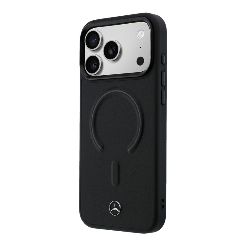 Apple iPhone 17 Pro Max Kılıf Mercedes Benz Orjinal Lisanslı M-safe Şarj Özellikli Metal Yıldız Logolu Kabartmalı Deri Kapak - 10