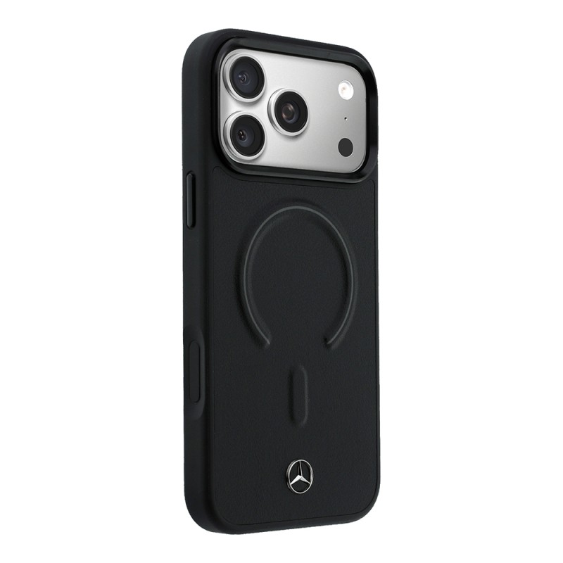 Apple iPhone 17 Pro Max Kılıf Mercedes Benz Orjinal Lisanslı M-safe Şarj Özellikli Metal Yıldız Logolu Kabartmalı Deri Kapak - 12