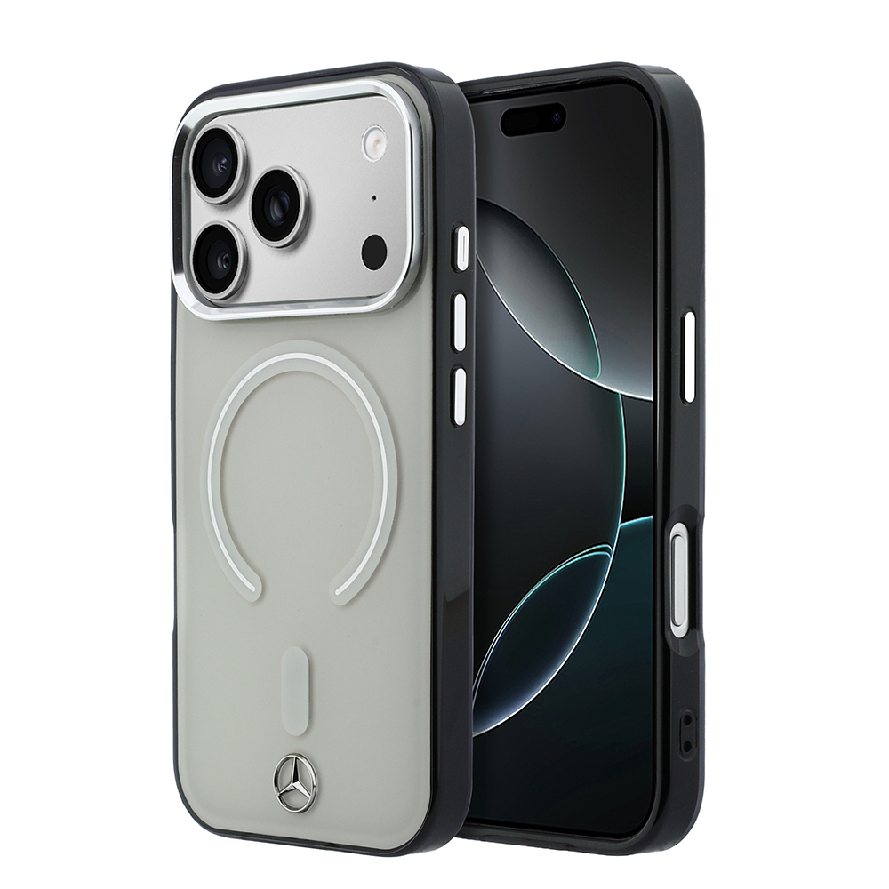 Apple iPhone 17 Pro Max Kılıf Mercedes Benz Orjinal Lisanslı M-safe Şarj Özellikli Saydam Yüzey İkonik 3D Metal Logolu Kapak - Bej