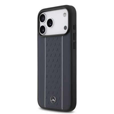 Apple iPhone 17 Pro Max Kılıf Mercedes Benz Orjinal Lisanslı M-safe Şarj Özellikli Şeritli Yıldız Desenli Metal Logolu Deri Kapak - 4