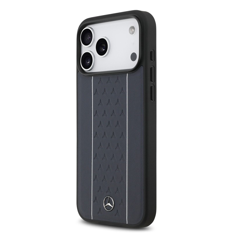Apple iPhone 17 Pro Max Kılıf Mercedes Benz Orjinal Lisanslı M-safe Şarj Özellikli Şeritli Yıldız Desenli Metal Logolu Deri Kapak - 4