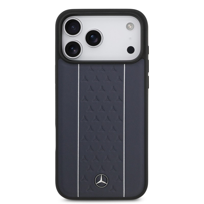 Apple iPhone 17 Pro Max Kılıf Mercedes Benz Orjinal Lisanslı M-safe Şarj Özellikli Şeritli Yıldız Desenli Metal Logolu Deri Kapak - 5
