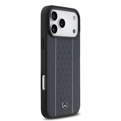 Apple iPhone 17 Pro Max Kılıf Mercedes Benz Orjinal Lisanslı M-safe Şarj Özellikli Şeritli Yıldız Desenli Metal Logolu Deri Kapak - 6