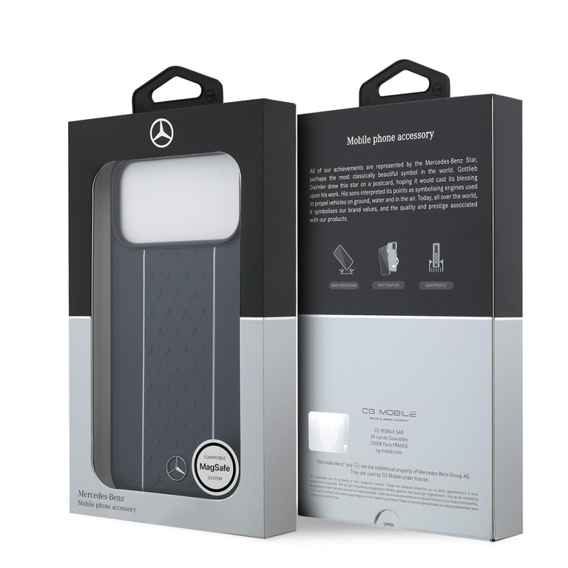 Apple iPhone 17 Pro Max Kılıf Mercedes Benz Orjinal Lisanslı M-safe Şarj Özellikli Şeritli Yıldız Desenli Metal Logolu Deri Kapak - 10