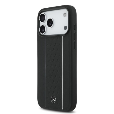Apple iPhone 17 Pro Max Kılıf Mercedes Benz Orjinal Lisanslı M-safe Şarj Özellikli Şeritli Yıldız Desenli Metal Logolu Deri Kapak - 11
