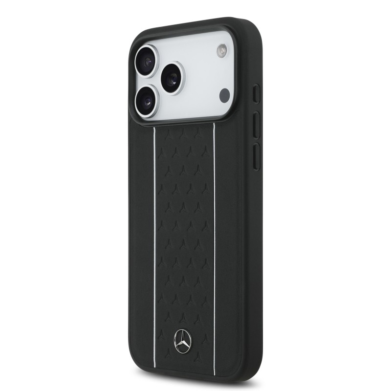 Apple iPhone 17 Pro Max Kılıf Mercedes Benz Orjinal Lisanslı M-safe Şarj Özellikli Şeritli Yıldız Desenli Metal Logolu Deri Kapak - 11