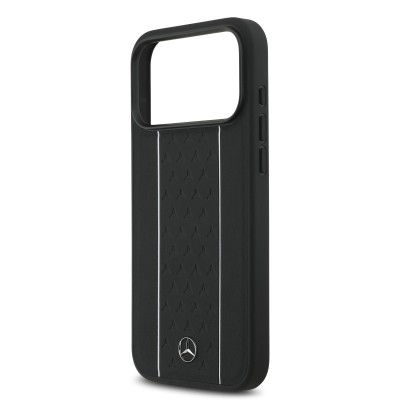 Apple iPhone 17 Pro Max Kılıf Mercedes Benz Orjinal Lisanslı M-safe Şarj Özellikli Şeritli Yıldız Desenli Metal Logolu Deri Kapak - 15