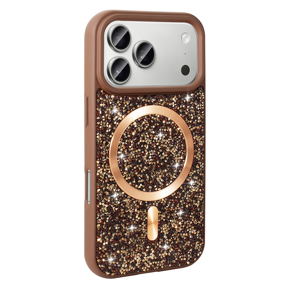 iPhone 17 Pro Max Kılıf Pırlanta Tasarımlı M-safe Şarj Özellikli Zore Mozaik Silikon Kapak - Desert
