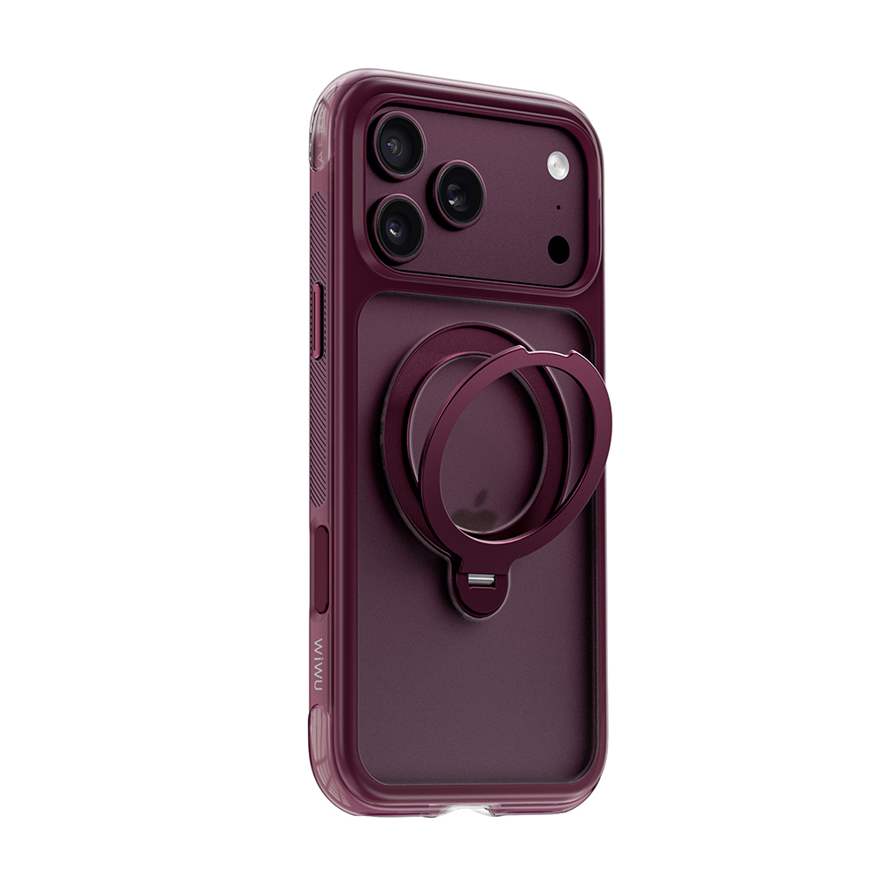 Apple iPhone 17 Pro Max Kılıf Wiwu AG-203 AeroGuard Ultra Serisi M-safe Şarj Özellikli Airbag Tasarımlı Standlı Kapak - Bordo